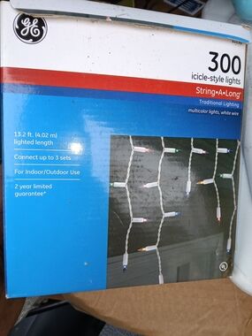 GE Multicolor Icicle String Lights with White Wire - 300 Count